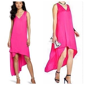 BCBG MAXAZRIA Hot Pink Satin High Low Maxi Dress